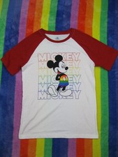 Mickey Mouse Rainbow Red White Short Sleeve Shirt Disney Pride Retro Kids XL