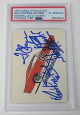 THE DUKES OF HAZZARD Signed Auto 1981 Donruss General Lee Sticker Card by 3 PSA