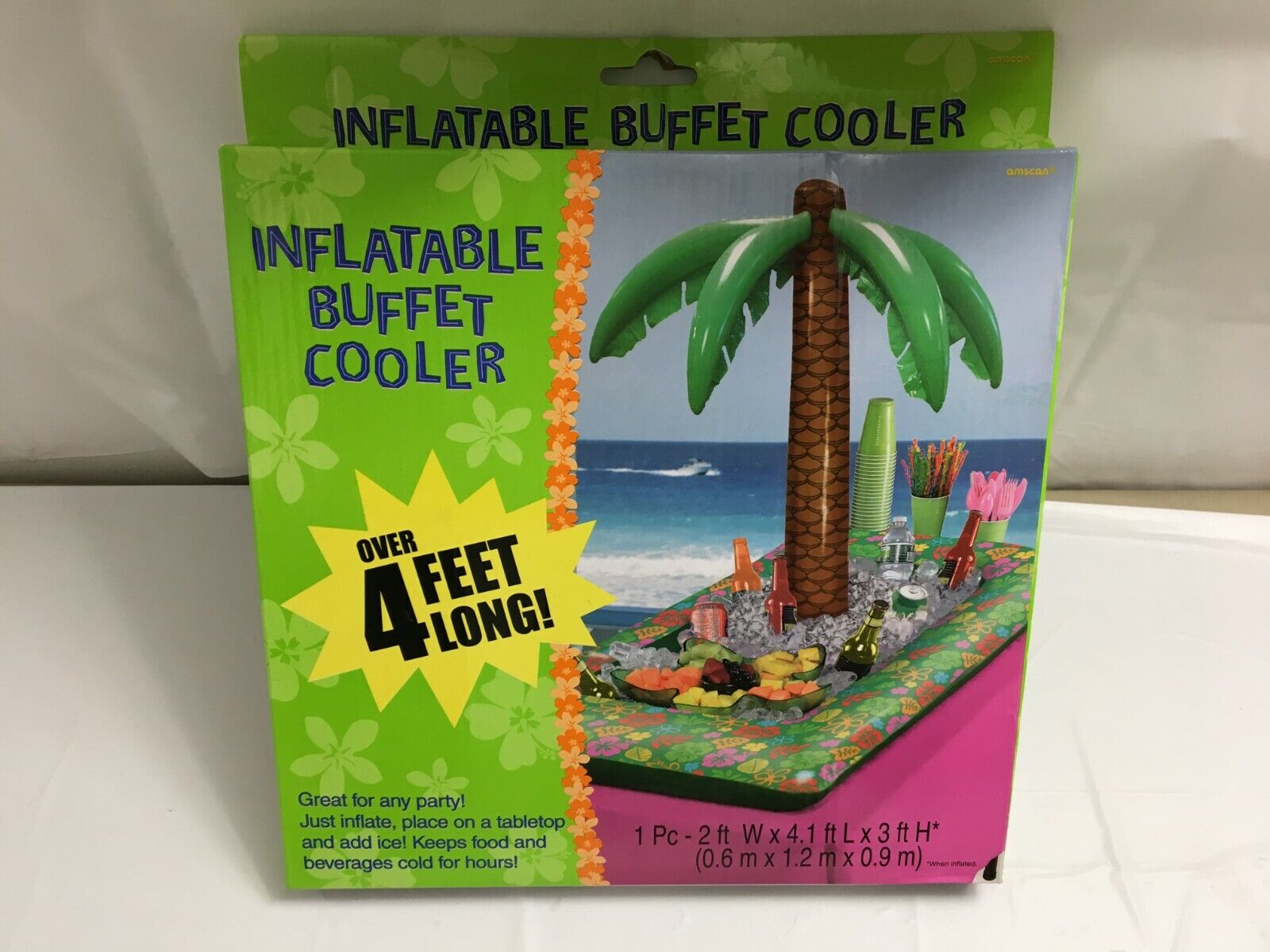 INFLATABLE BUFFET COOLER WITH PALM TREE TABLE TOP 4' LONG ICE DR