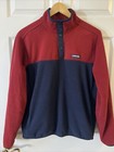 Lands’ End Men’s  Size Medium Navy/Burgandy Polar Fleece Snap Neck Pullon