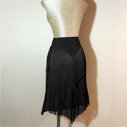 Women Ladies Ballroom Latin Skirt Tango Salsa Dance Fringes Tassels Black New - Picture 5 of 5