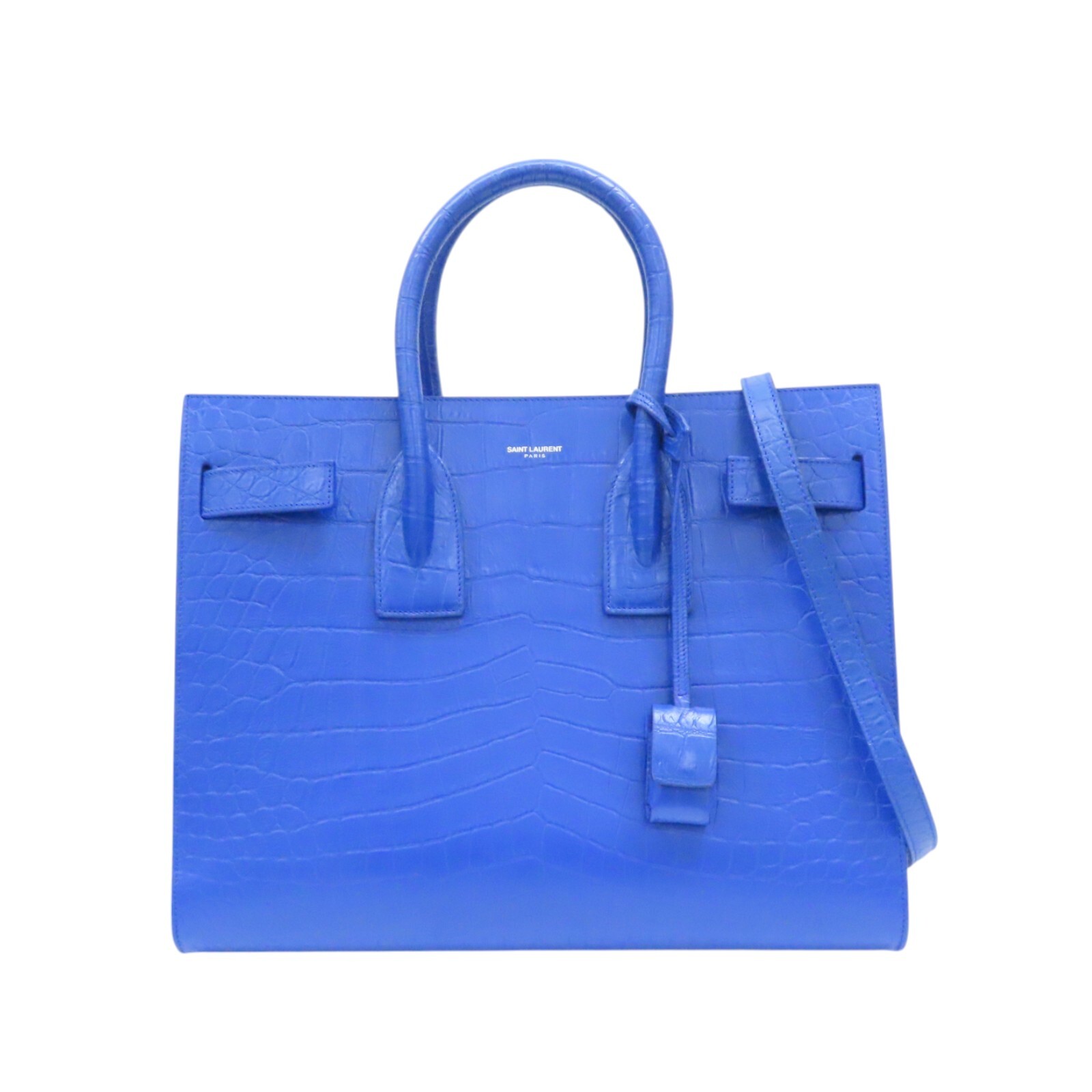 Borsa a tracolla piccola SAINT LAURENT Sac De Jour pelle di vitello goffrata blu 378299