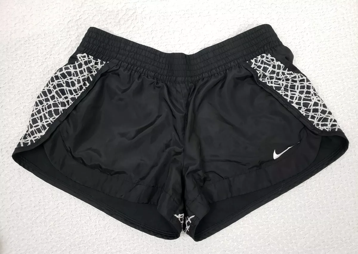 NIKE Black White Abstract Design Lined Mid Rise Running Shorts
