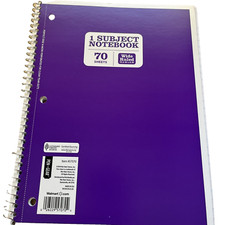 Pen Gear 1 Subject Spiral Notebook Wide Ruled Purple 70 Sheet School Supplies