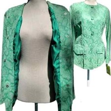Chi By Falchi Green & Cream 100% leather Snake Print Button Up Jacket Small Nwt
