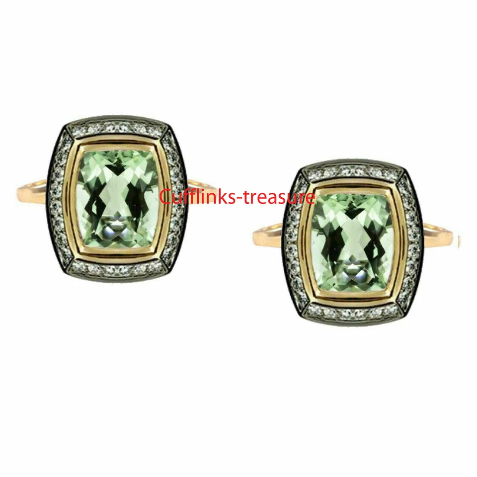 Gemelos de plata de ley 925 con amatista verde natural y piedras preciosas de circonita cúbica #509 Foto 2 de 3