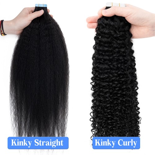 80PCS Kinky Tape In Extensions Human Hair Thick Full Head Skin Weft 200G Short - Picture 8 of 21