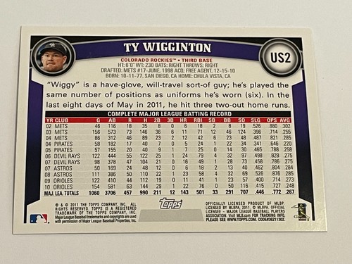 2011 Topps Update Baseball Diamond Anniversary - Ty Wigginton - Colorado Rockies - Picture 2 of 2