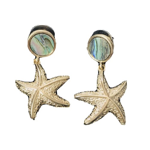 Starfish  stud  earrings  Mother Of Pearl  Gold Color Pendant Earrings Jewelry - Imagen 4 de 10