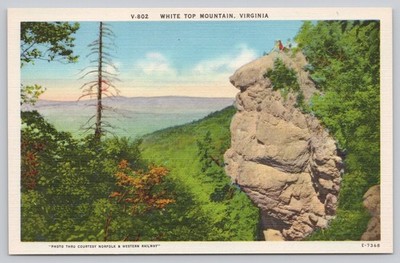 Vintage Linen Postcard White Top Mountain Virginia Rock Formation Nature View
