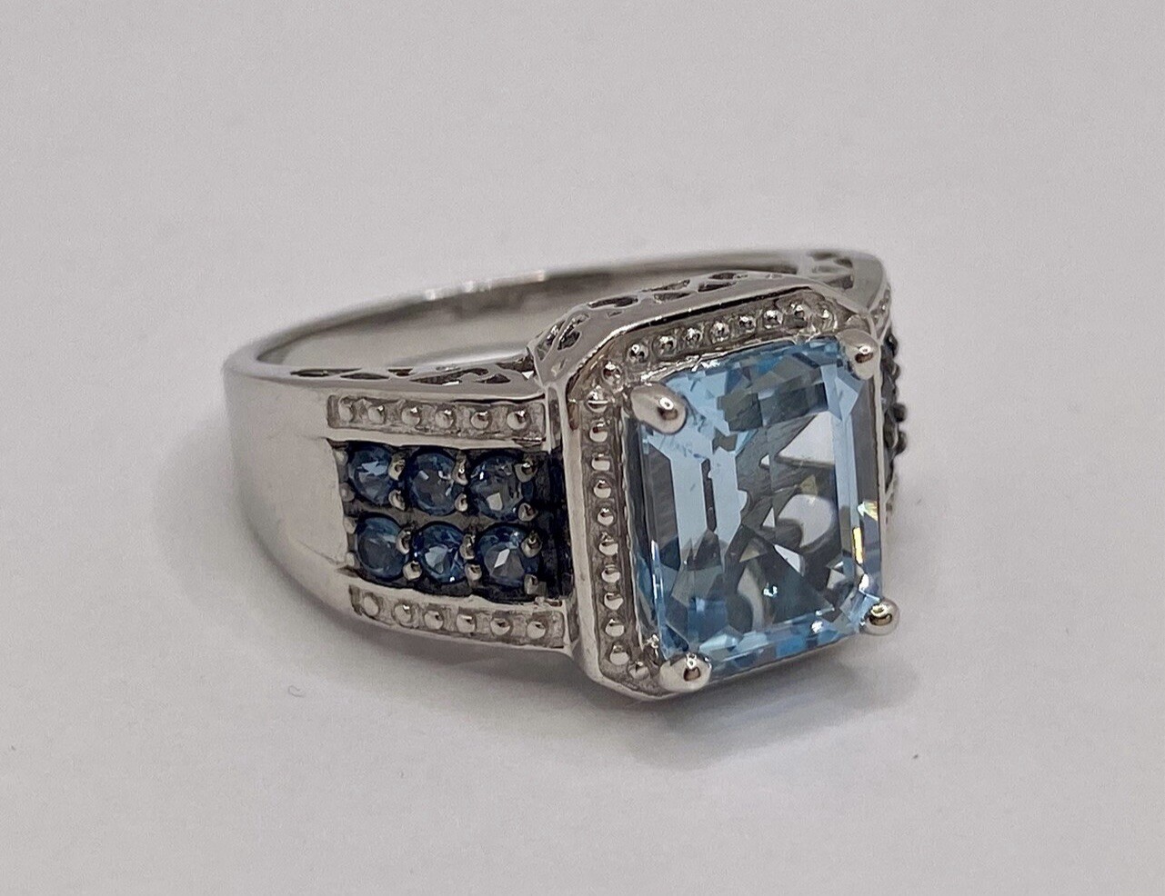 Blue Topaz Solid Sterling Silver Ring With London… - image 1