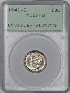 1941 S Mercury Dime PCGS (OGH Rattler) MS65FB