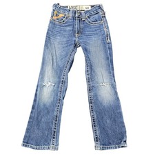 Ariat B5 Slim Boys Straight Leg Jean Medium Wash Distressed Western Denim Size 7