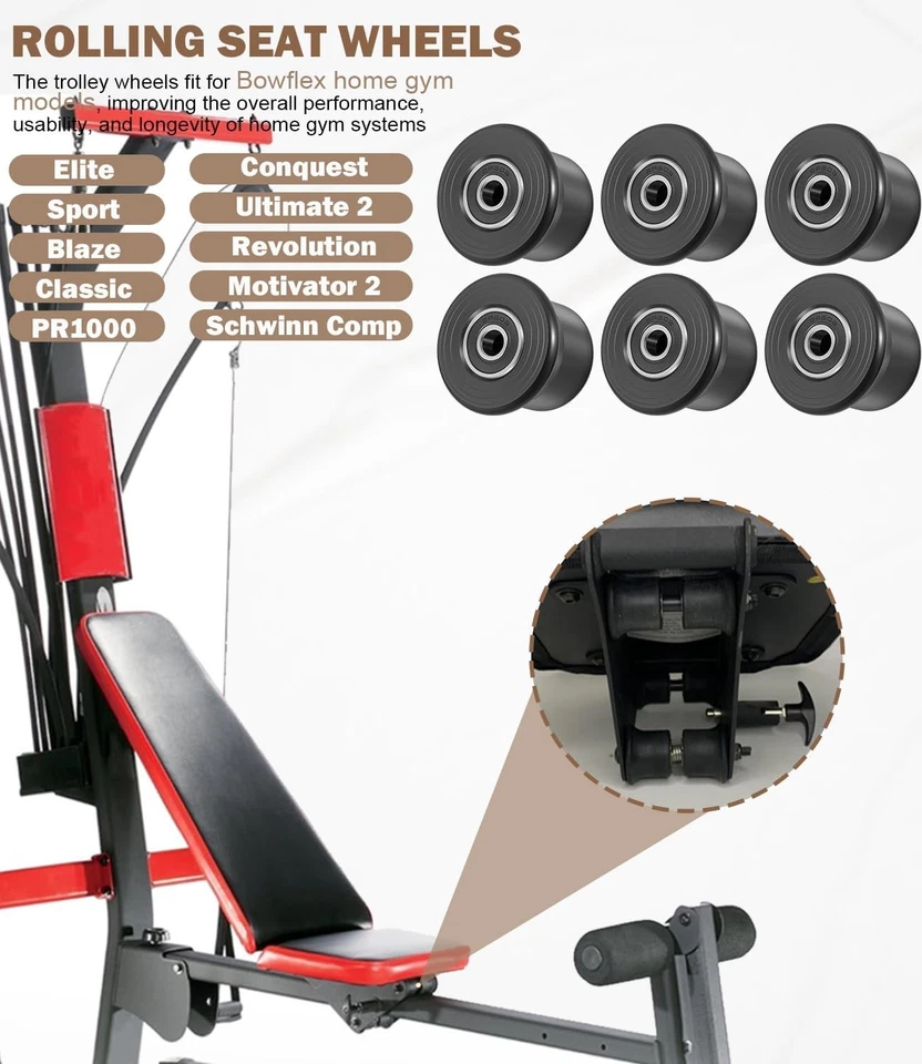 Fits Bowflex Rolling Seat Trolley Wheels Blaze Classic Elite Motivator 2, PR1000 - Image 2 of 4