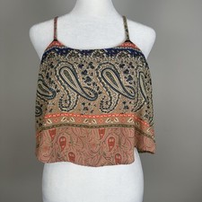 Apple Latte Boho Paisley Crop Top S Small Flowy Cami Tank Festival Made In USA