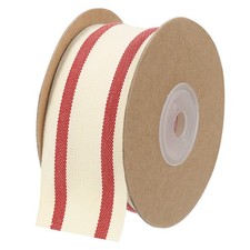 Natural Cotton Stripes Ribbon, 1-1/2 Inch x 10 Yard , Natural with Red