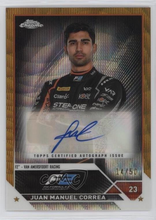 2023 Chrome Formula 1 Gold Wave Refractor 14/50 Juan Manuel Correa Auto 1d59