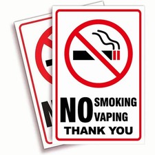 No Smoking No Vaping Sticker Sign - 5 Pack 4.7x10 inch
