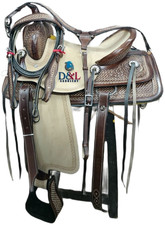 Dark Brown Basketweave Barrel Racing Western Horse Saddle - Matching Headstall