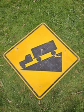 VINTAGE TRAFFIC ROAD SIGN SEMI STEEP HILL YELLOW ALUMINUM RETIRED DECOMMISSIONED