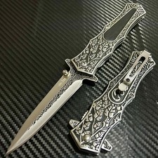9 Black Wood Flower Military Tactical Spring Assisted Open Folding Pocket Knife