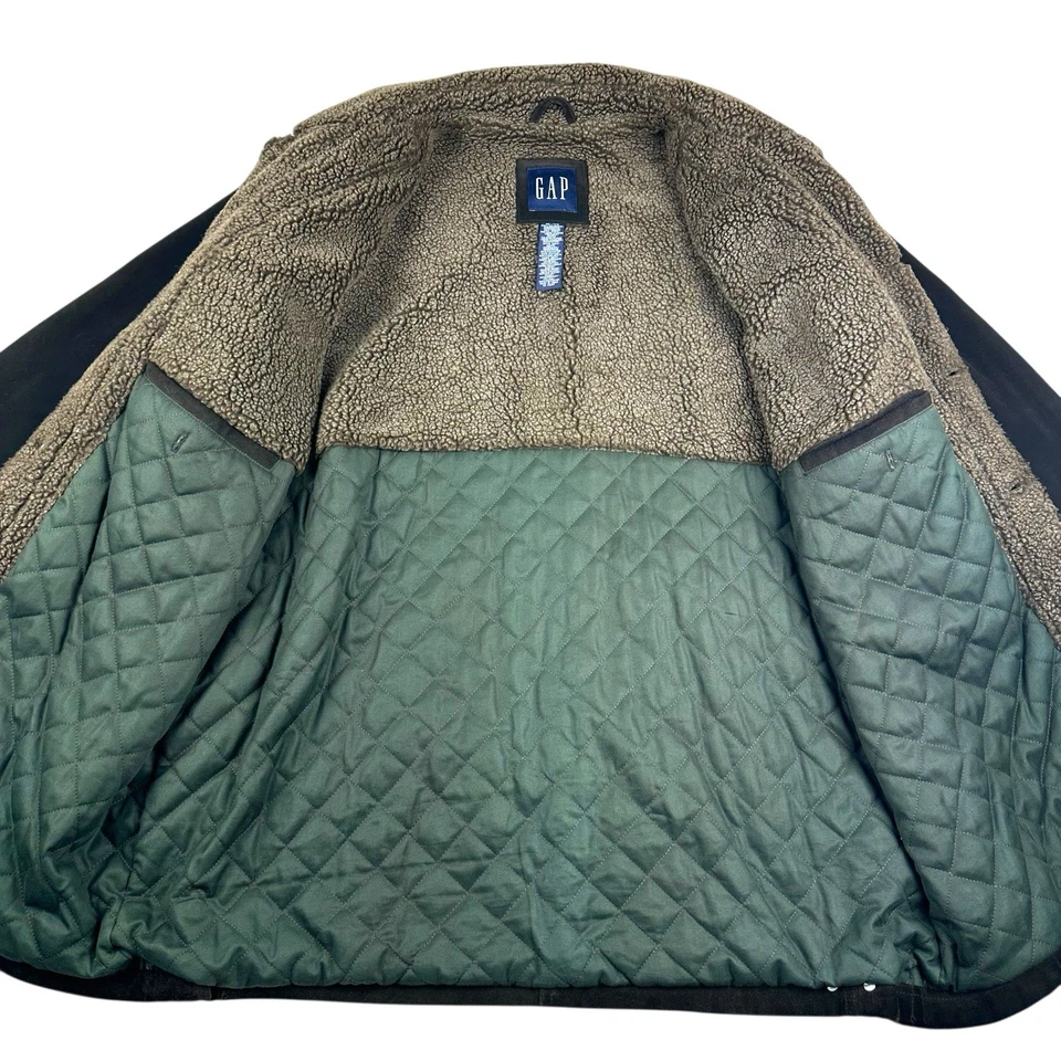 Gap Calf Suede Coat Mens XL Fleece Lined Vintage 2002 Brown Quilted - Image 3 of 4