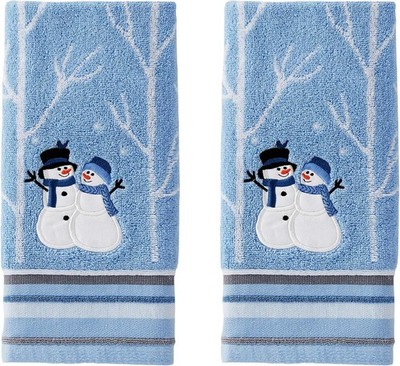 SKL Home Christmas Winter Friends Snowman Hand Towel 2pc Set for 16x25, Blue 