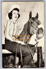 C.1950 GREELEY, CO COLORADO, GAL AND HER PAL, COWGIRL LADY & HORSE Postcard Q4