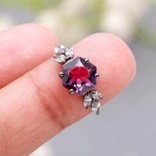 Natural Pink Amethyst Hexagon Ring 925 Sterling Silver Black Oxidized Jewelry