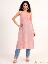 Coral Cotton Sleeveless Chikankari Kurta, Lucknowi Chikankari Handmade Kurti