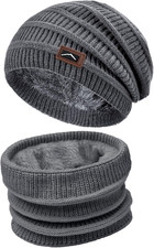 Unisex Chunky Cable Knit Beanie - Warm Slouchy Winter Hat for Men Women
