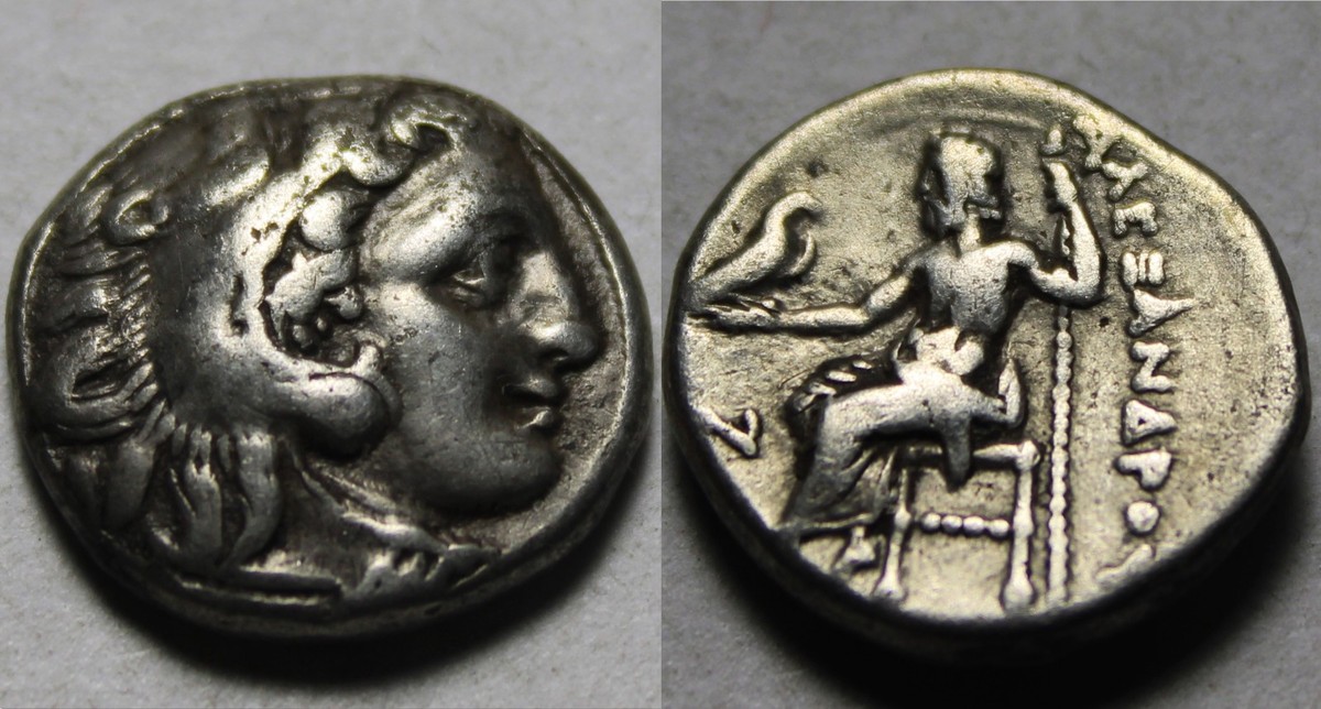 古代ギリシャ　ALEXANDER 　ボタン Ancient Greek silver coin Alexander Macedonian King Heracles Zeus