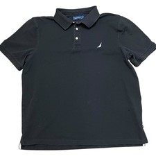 Nautica Men  s Shirt XL Black Polo Short Sleeve Collared Solid Logo Casual