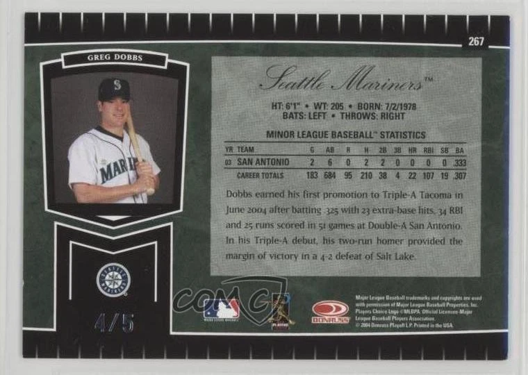 2004 Leaf Certified Cuts Rookie Marble Emerald /5 Greg Dobbs #267 Rookie RC - Image 2 of 2