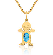 14K Solid Yellow Gold Boy Oval Sky Blue Topaz Necklace