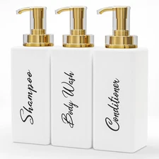 Refillable Shampoo and Conditioner Bottles 16oz White and Gold Soap Dispenser
