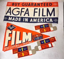 Vintage Lot of 1930s Agfa Camera Film Posters Signs and D6 box camera film boxes