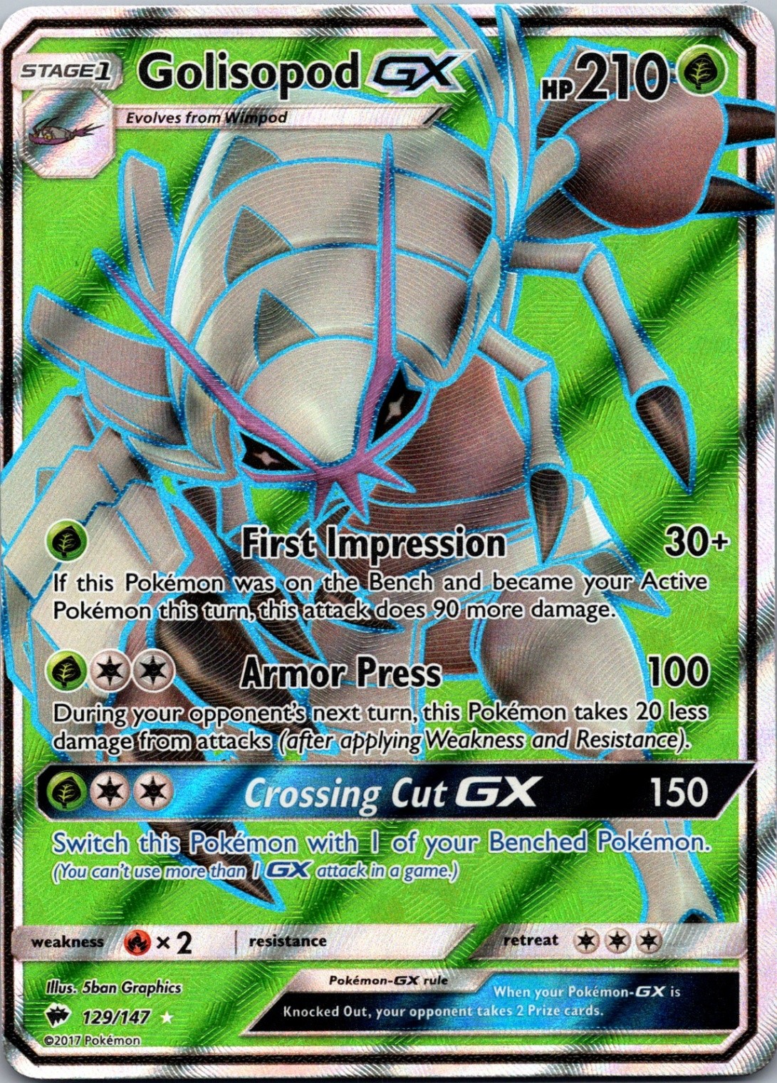 Golisopod GX (Full Art) Ultra Rare SM - Burning Shadows 129/147 NM