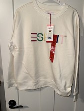Esprit Women's Logo Fleece Crewneck Sweatshirt White Viral 80's Costco MED NEW