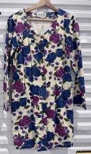 Vintage 90s Paris Blues Floral Denim Dress Size 5 Blue Purple Roses Cottagecore