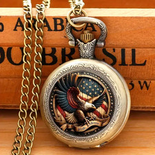 Vintage Patriotic American Flag Eagle Pocket Watch Quartz Movement Unique Gift