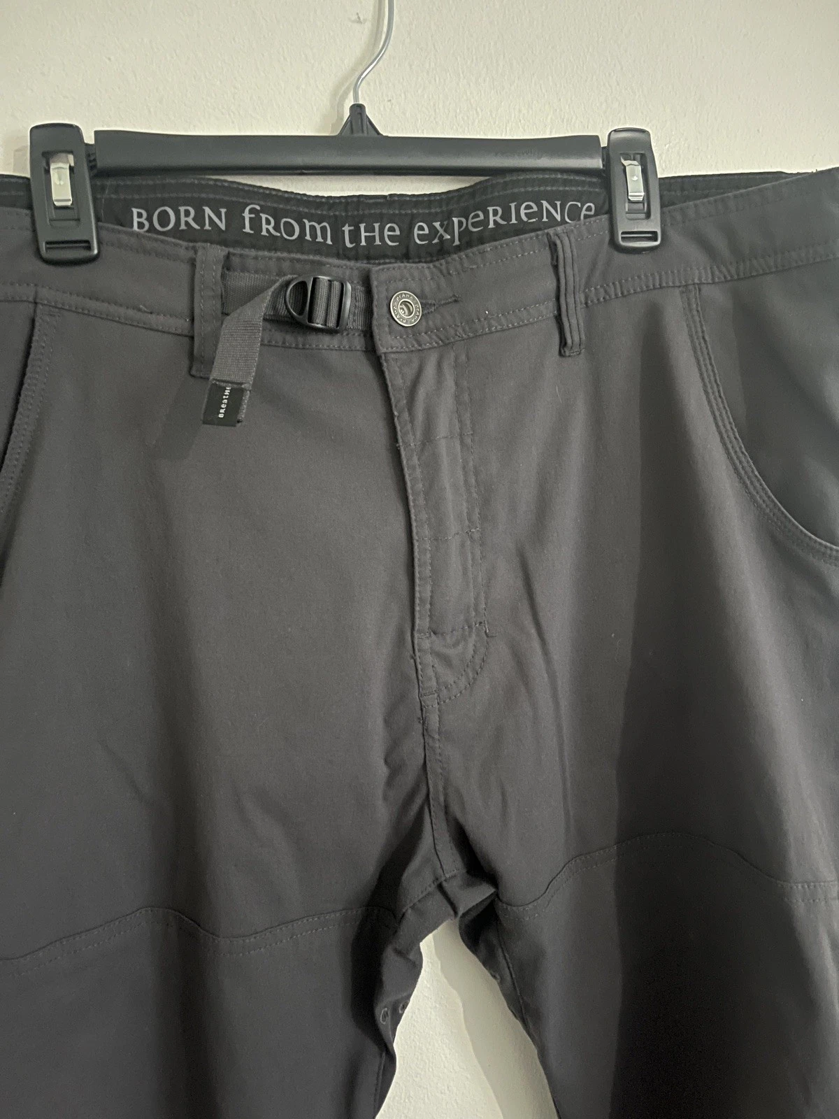 prAna Stretch Zion Pant Men's 40X34 Belted Charcoal Gray Outdoor Hiking