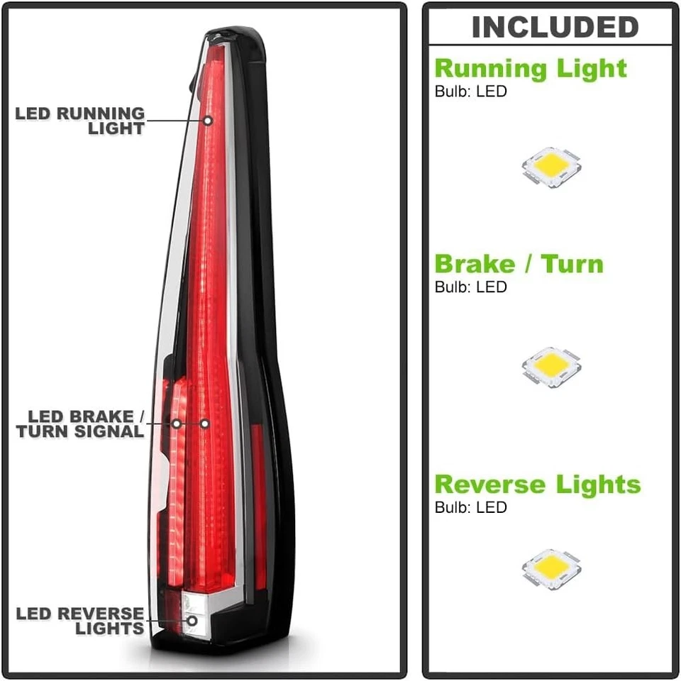 LED Tail Lights Brake Lamps Left Right for 2007-2014 Cadillac Escalade ESV - Image 3 of 4