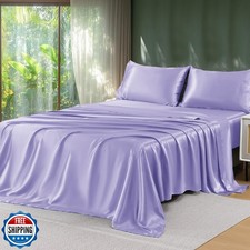 Sasttie Satin Sheets Queen Size Lavender 4 Pc Silky Set