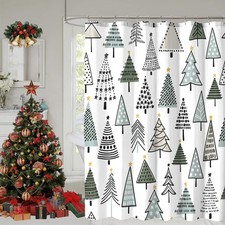 Christmas Shower Curtain, Colorful Christmas Tree Shower Curtains for Bathroo...
