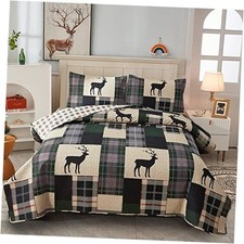  Lodge Bedspread Size,3 Piece Rustic Cabin Quilt Set Twin Milk White Green