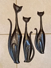 Vintage Sexton USA Siamese Cat Wall Plaques set of 3 Cast Metal Wall Art