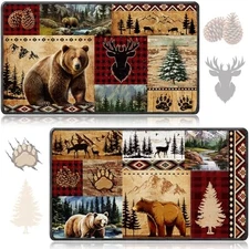 Farmhouse Doormat Sets of 2, Non Slip Rustic Lodge Bear Deer Entrance Rug, 