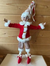 RAZ Imports 19” Posable Elf Red White Ticking Stripe Read Description (5)