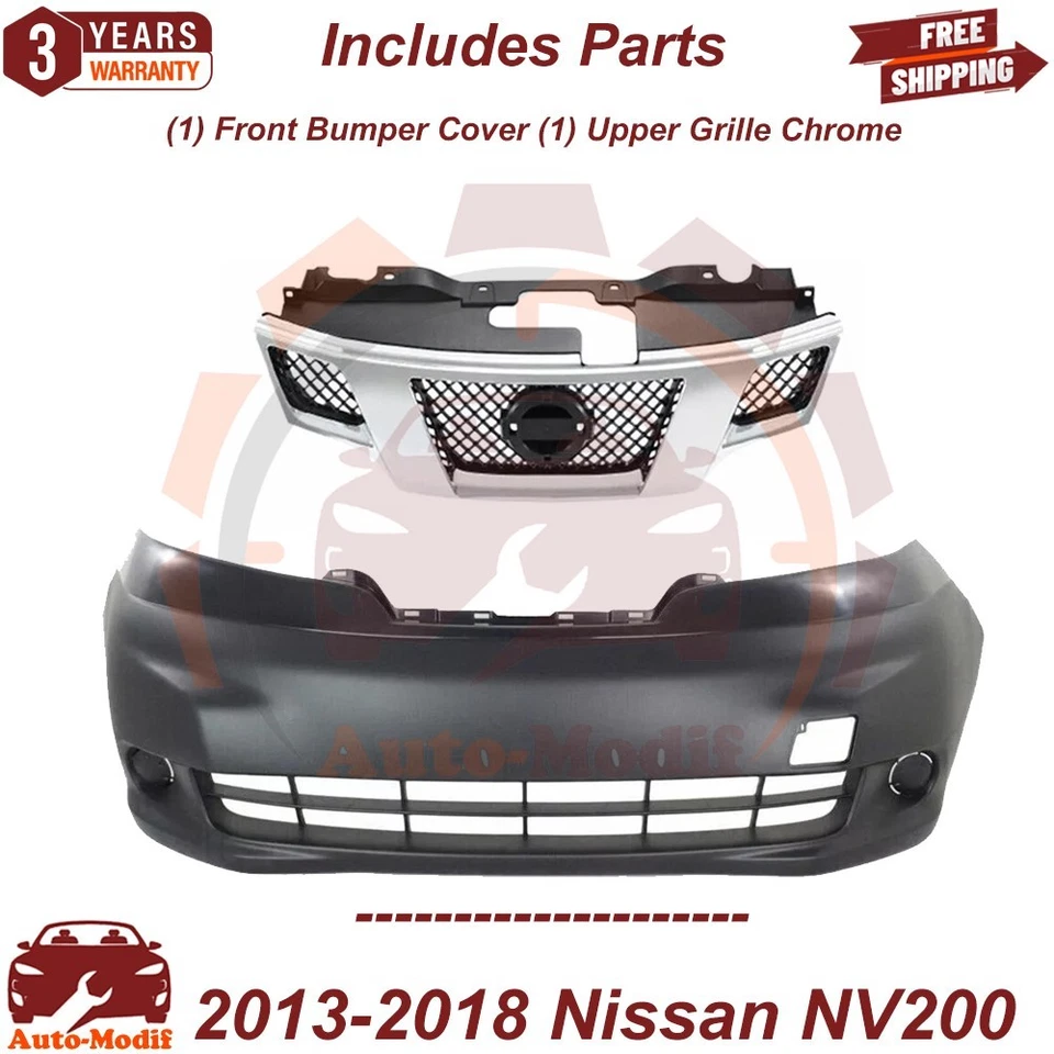 Front Bumper Cover Textured & Upper Grille For 2013-2018 Nissan NV200 Foto 2 de 4